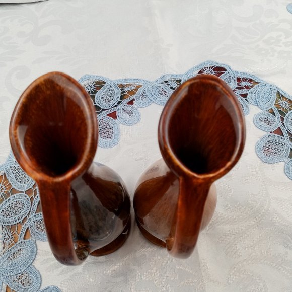 Dryden Pottery Handmade Brown Drip Glazed Ewer Pitcher Pair 7-1/2" - Picture 3 of 8